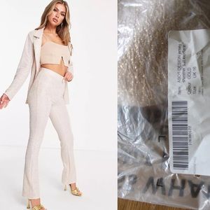 ASOS DESIGN NWT jersey shimmer suit kickflare pant in gold 12 US
